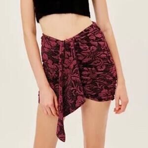 Revolve For Love & Lemons XXS Pink Shailee Metallic Floral Ruched Mini Skirt